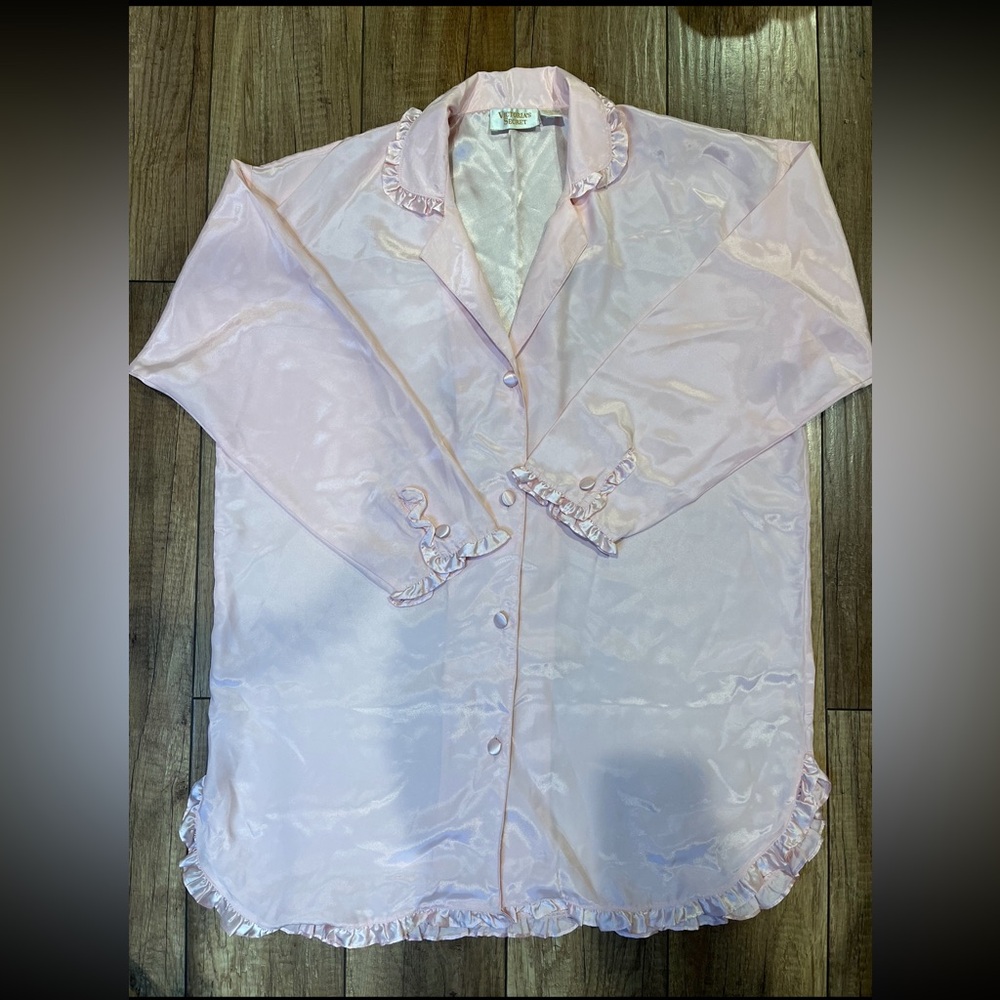 Vintage Victoria’s Secret Gold Label Pink Satin Pajama Top Coquette Y2K